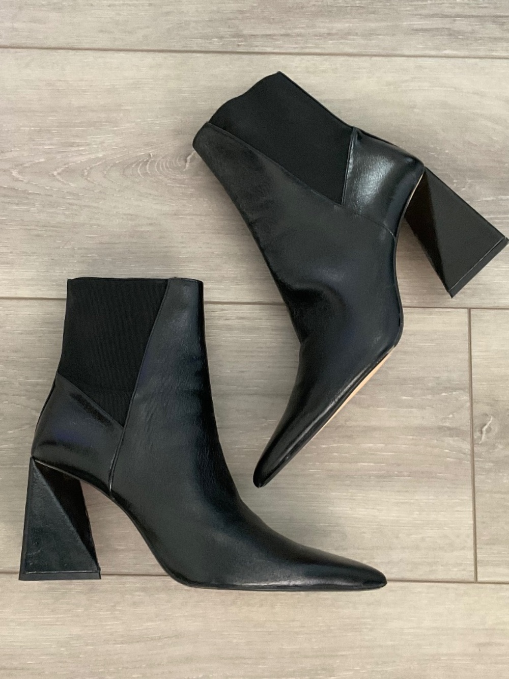 ZARA Geometrical Heel Ankle Boots Pointed Toe in Black Size EU 41